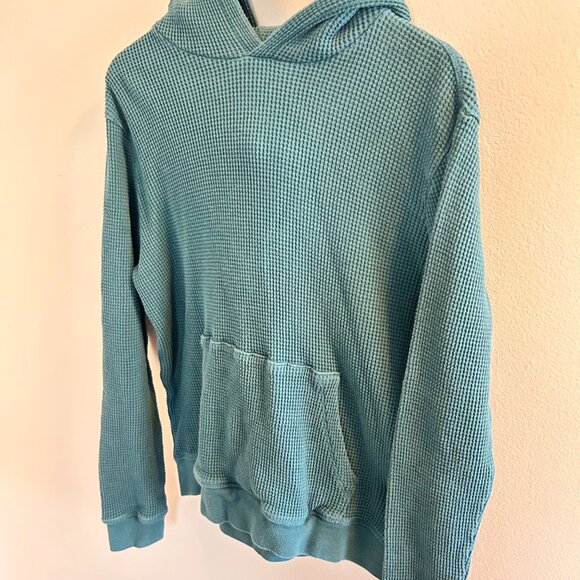 Gap Waffle Knit Hoodie Mens Size Medium Dark Green Pullover Sweatshirt Cotton - Picture 3 of 10
